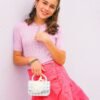 FUCHSIA RUFFLE DENIM SKIRT